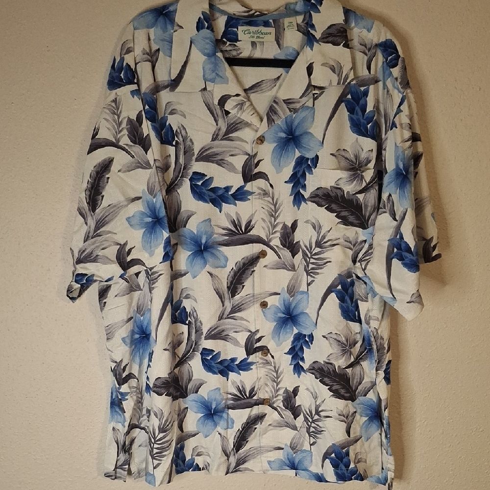 Caribbean Silk Blend Blue Floral Shirt size 3XB